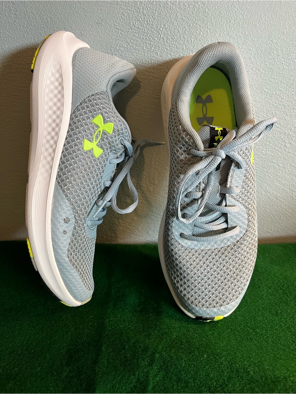 Under Armour Women's Charged Pursuit 3 Low Top Running Shoe Grey/Lime Green